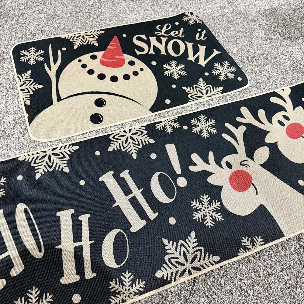 NEW Reindeer Holiday Christmas Kitchen Mats Set of 2, Non Slip Washable, Snowman - Picture 2 of 7